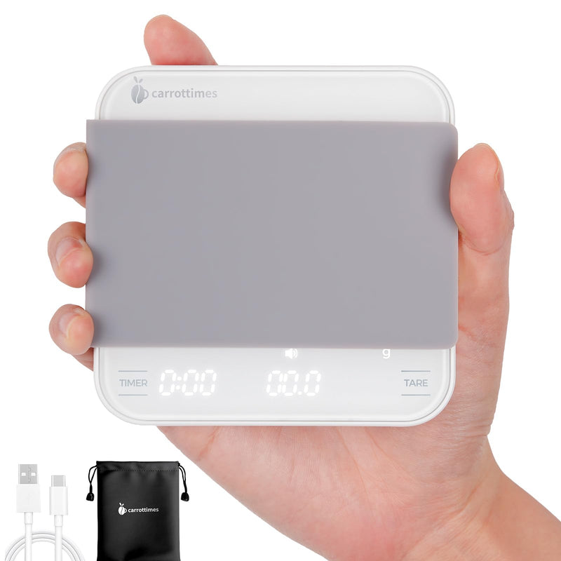Rechargeable Mini Coffee Scale with Timer, 2kg/0.1g Precision Espresso Scale, Portable Coffee Weight Scale w/ 4 Modes for Espresso and Pour-Over Coffee (White) White