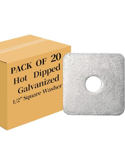 20-Pack 1/2" HDG Hot-Dipped Galvanized Square Plate Washers, 2x2 x 3/16" 1/2”