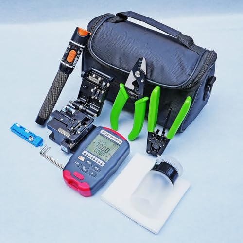 Fiber Optic Tool Kit, VFL + OPM 10 Wavelength + RJ45 Network Test, FTTH FiberTermination Kit with FiberCleaver & Strippers for Telecom Contractors & Home Fiber Installation