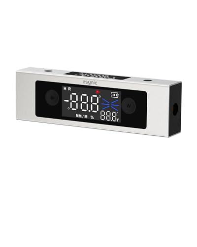 eSynic Digital Dual-Axis Inclinometer, Precision Inclinometer, Dual LCD Display, Laser Level, 4 * 90° Measuring Range, Rechargeable via USB-C Silver