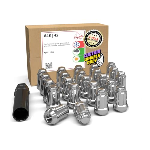 Wheel Accessories Parts 23 Pcs 1/2"-20 Thread Car Spline 35mm 1.38" Long Lug Nuts Chrome Dual Hex Key 13/16" and 3/4" Hex Fits 1959-86 Jeep CJ ｜ 1987-18 Jeep Wrangler ｜ 1993-10 Grand Cherokee