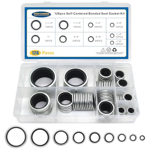 126 Pieces Bonded Seal Dowty Washer, Automotive Self-Centred Dowty Seal Gasket Assortment, 9 SAE Sizes, from 1/8" to 1-1/2"