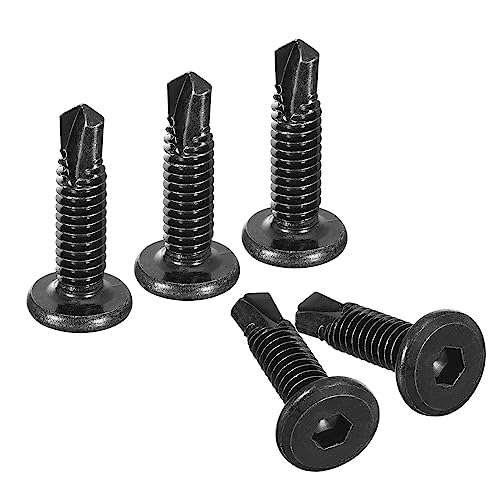 uxcell 200Pcs Hex Socket Self Tapping Screws, 1/4" x 1" 410 Stainless Steel Flat Head Sheet Metal Drilling Screws, Black 1/4" x 1" 200