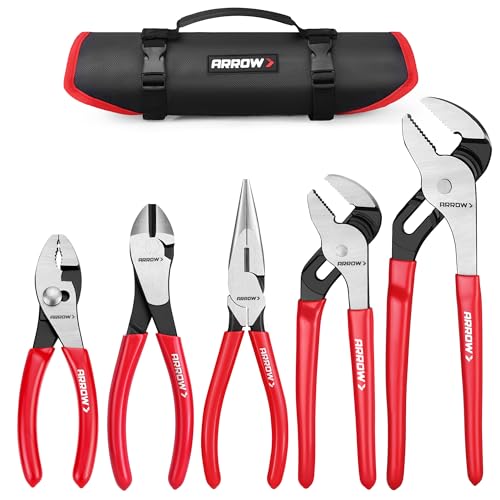 ARROW 5PCS Pliers Set, Portable Rolling Bag With Handle 5