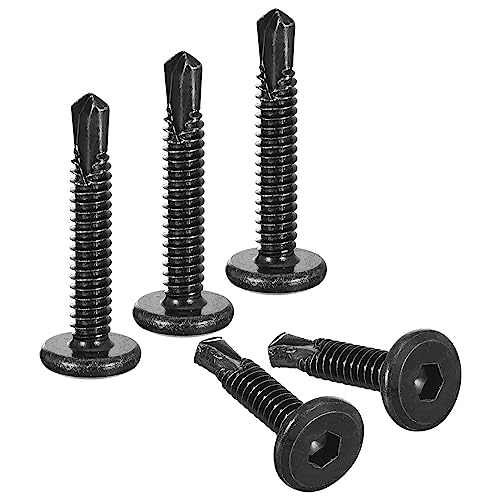 uxcell 100Pcs Hex Socket Self Tapping Screws, #12 x 1-1/4" 410 Stainless Steel Flat Head Sheet Metal Drilling Screws, Black #12 x 1-1/4" 100