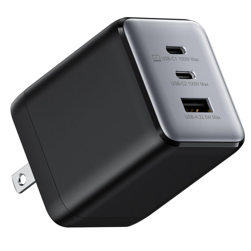 USB C Charger Block, 100W Fast GaN Charger, 3-Port Compact Foldable USB Wall Charger for MacBook Pro/Air, Dell XPS,iPad Pro,iPhone Series,Galaxy S24/S23, Note 20/10+