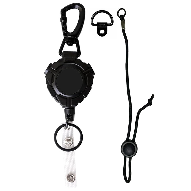 CB Mic Holder Retractable Microphone Keeper Heavy Duty CB Radio Retractable Hanger Tether, 32" Stainless Steel Cord, 12" Nylon Attachment Lanyard, D-Ring Mount Included