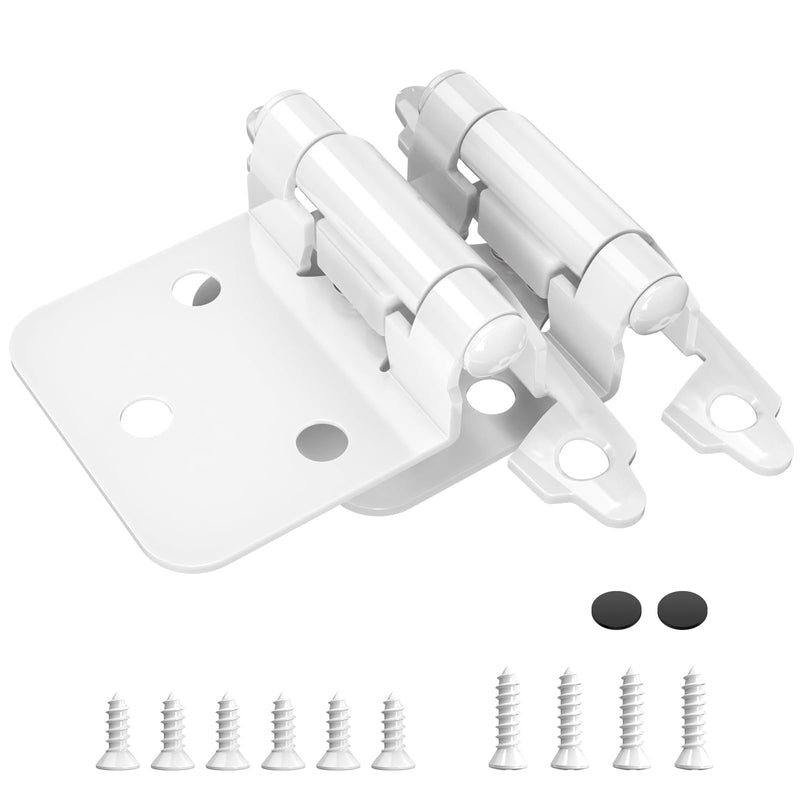 Chibery 1/2" Overlay Cabinet Hinges, 20 Pack Self Closing Flush Mount Hinges with Door Bumper, Variable Decorative Hardware for Bathroom, Furniture, Kitchen Cabinet Doors, White