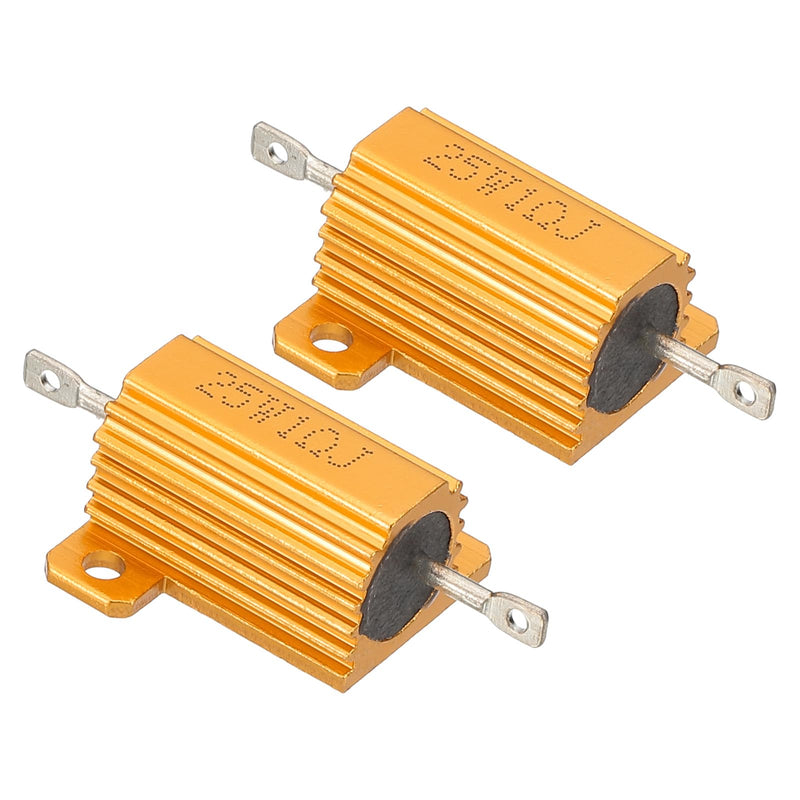PATIKIL 2 Pieces 25 W 1 Ohm 5% Tolerance Aluminum Housing Resistors Set Resistance Assortment with Screws Wire Wound Potentiometer Power for Machines Electronics DIY Project Golden 1 Ohm 25 W
