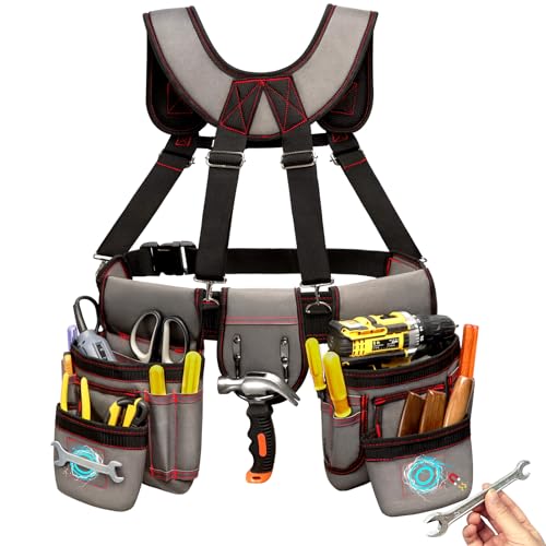 Tool Belt with Suspenders for Men, Heavy Duty Magnetic Tool Belts