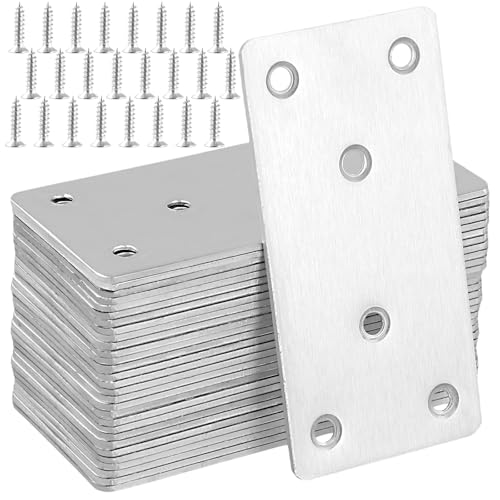 30 Packs 4x2 Inches Stainless Steel Flat Straight Brace Brackets, Mending Joining Plates, Metal Mending Plates with Screws for Furniture Repairing, 2 mm Thickness 30 PCS 4x2 In