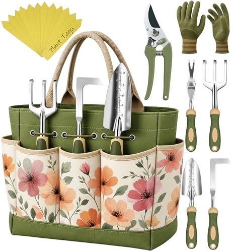 Heavy Duty Gardening Tools - Gardening Gifts for Women, Men, Mom, Dad - Durable, Ergonomic Garden Tools Set (Floral) Floral
