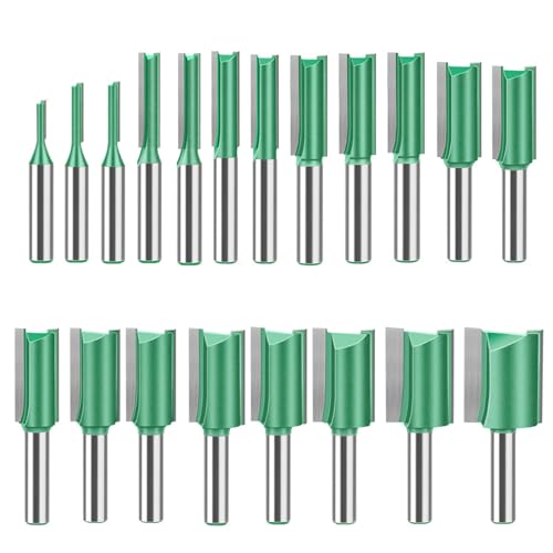20 PCS Straight Router Bit Set 8mm Shank,Double Flute Woodworking Milling Cutter Router Bit Sets 3mm to 25mm Cut Diameter Cutting Trimming Cutter Routing Bits 20 PCS(3-25mm)