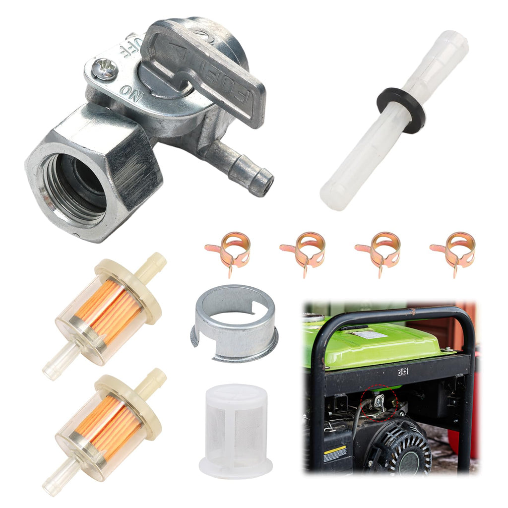 Generator Fuel Tank Petcock Valve Kit, Female Thread Oil Switch Shut off Valve with Inline Fuel Filters Compatible with Predator 4000 4375 6500 8750 9000 Champion ETQ (M16×1.5mm)