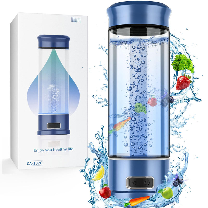 Hydrogen Water Bottle, Hydrogen Water Bottle Generator, 5-Min Electrolysis 1500 PPB Smart Water Ionizer with SPE/PEM Technology, Hydrogen Water Machine for Women Men Office School Bike Running,CA-102C Blue