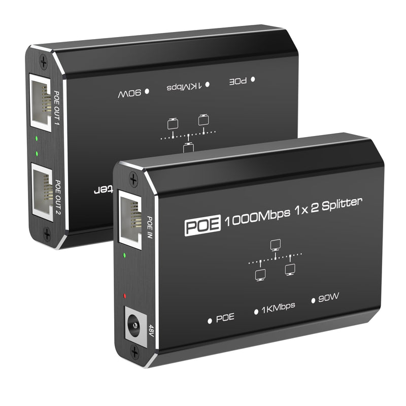 PoE Switch, Gigabit Ethernet Switch, Ethernet Splitter 1 to 2, 2-Port Gigabit PoE Extender, Non-PoE to PoE Adapter, 1000Mbps High Speed for Cat 5e/6/7/8 Cable, Plug & Play black and white