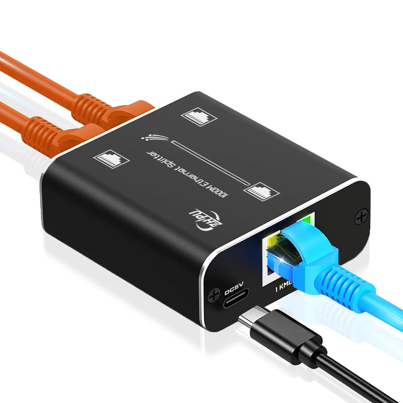 3 Port Ethernet Splitter - 1 in 2 Out High Speed 1000Mbps Gigabit Ethernet Splitter with USB Power Cable for Cat5/5e/6/7/8 Cable 3 Port Ethernet Splitter