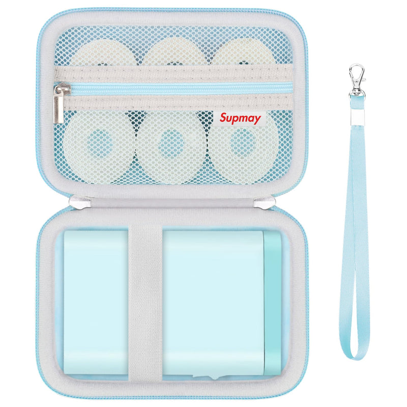 Hard Case Compatible with Nelko P21/for Phomemo D30/for SUPVAN E10/for NIIMBOT D11 Label Maker Machine, Portable Bluetooth Label Printer Storage Holder Bag with Mesh Pocket for Tapes, Blue