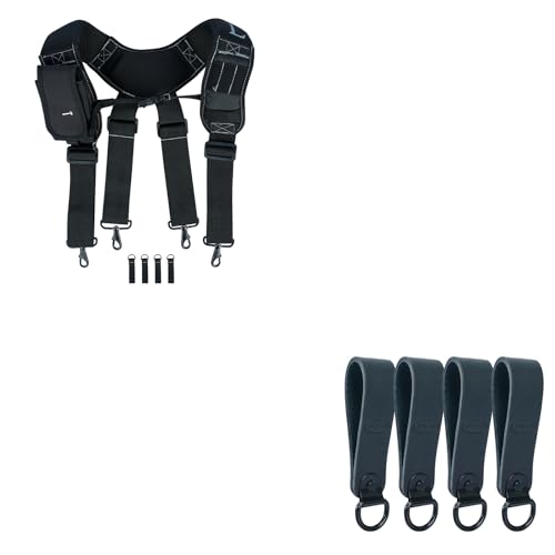 KUNN Tool Belt Suspenders Padded & 4-Piece Leather Tool Belt Suspender Loops