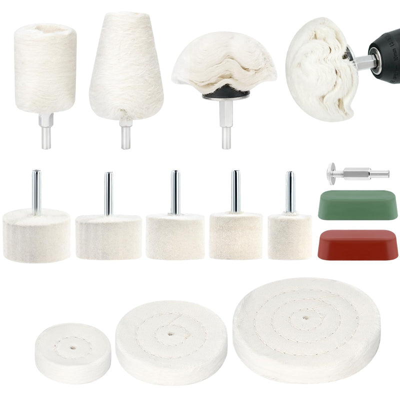 QWORK 14 Piece Polishing Attachment Set, Polishing Attachment Drill, Polishing Cone, Polishing Discs for Metal, Wood