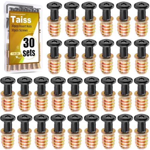 Taiss 30 Sets 1/4"-20 Threaded Inserts for Wood Furniture Screw Assortment+170PCS Threaded Inserts Nuts,6 Sizes Wood Threaded Insert Kit