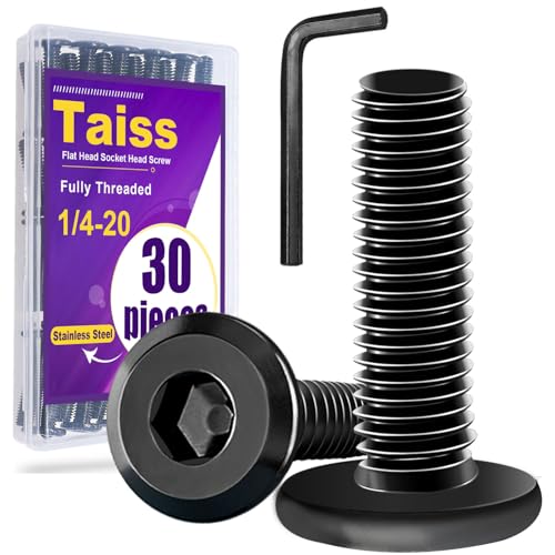 Taiss 30pcs 1/4-20 x 3/4" Flat Head Socket Head Screw,304 Stainless Steel + 170PCS Threaded Inserts Nuts,6 Sizes Wood Threaded Insert Kit