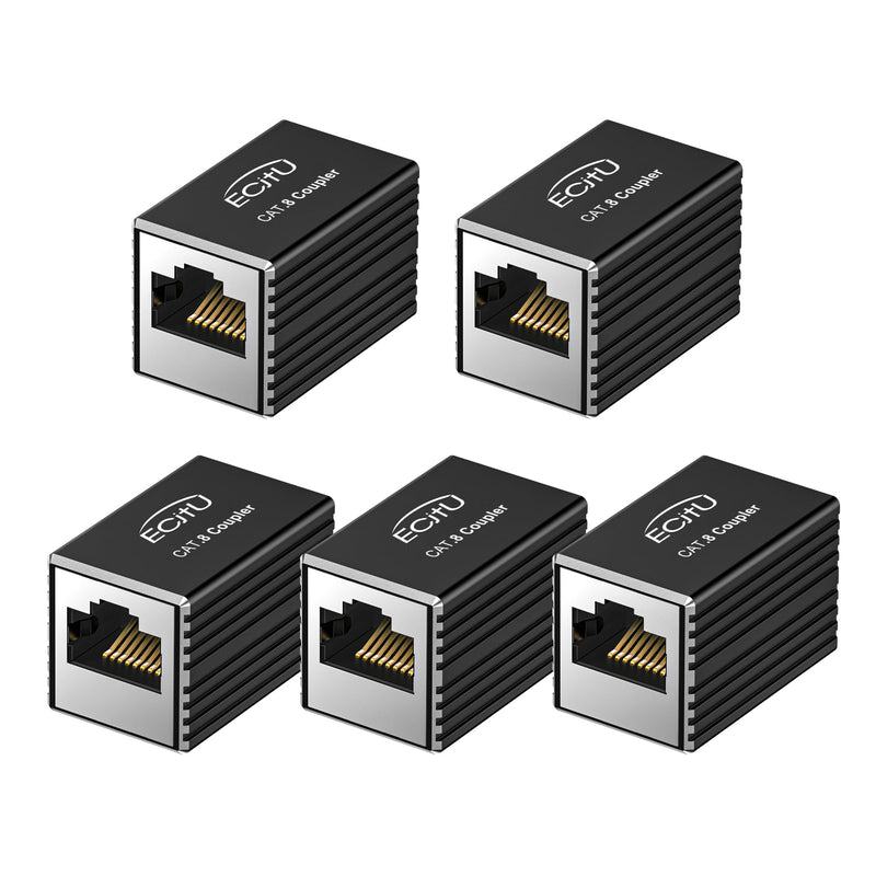 RJ45 Coupler, 5 Pack Ethernet Adapters Female to Female, Ethernet Cable Extender Adapter, 8-Pin Modular Straight Through, Network Connector for Cat8/Cat7/Cat6/Cat6a/Cat5 Ethernet Cable(Metallic Black) Metallic Black