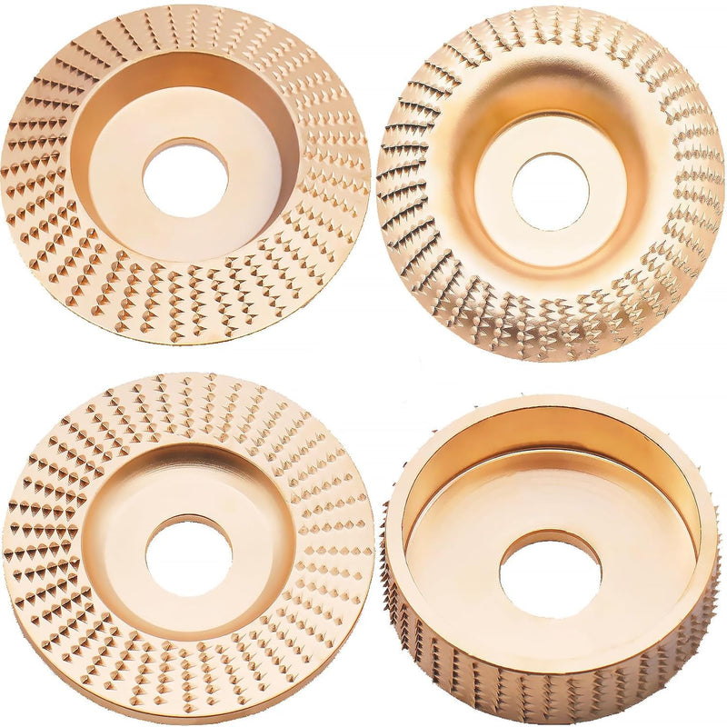 Milling Disc for Angle Grinder Wood 115/125 mm Angle Grinder with 7/8 Inch (22 mm) Wood Sanding Disc Sanding Discs for Shaping, Sanding and Cutting (100 & 75 mm, 4 Pieces, Gold) 100 & 75 mm, 4 pieces