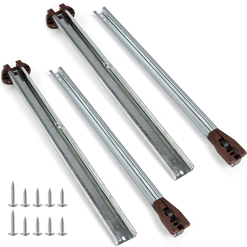 Drawer Slides Center Track for Kenlin Rite-Trak II Rails Kit, 15 Inch Drawer Metal Slides with Stop & Roller, Replacement for Dresser Nightstand Wardrobe Cabinet Drawer Tracks and Rails Kits (2 Pack) 2 Pack 13.7 Inch & 15.35 Inch