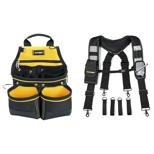MELOTOUGH Magnetic Tool Belt Suspenders+ Carpenter Tool Pouch with 10 Pockets