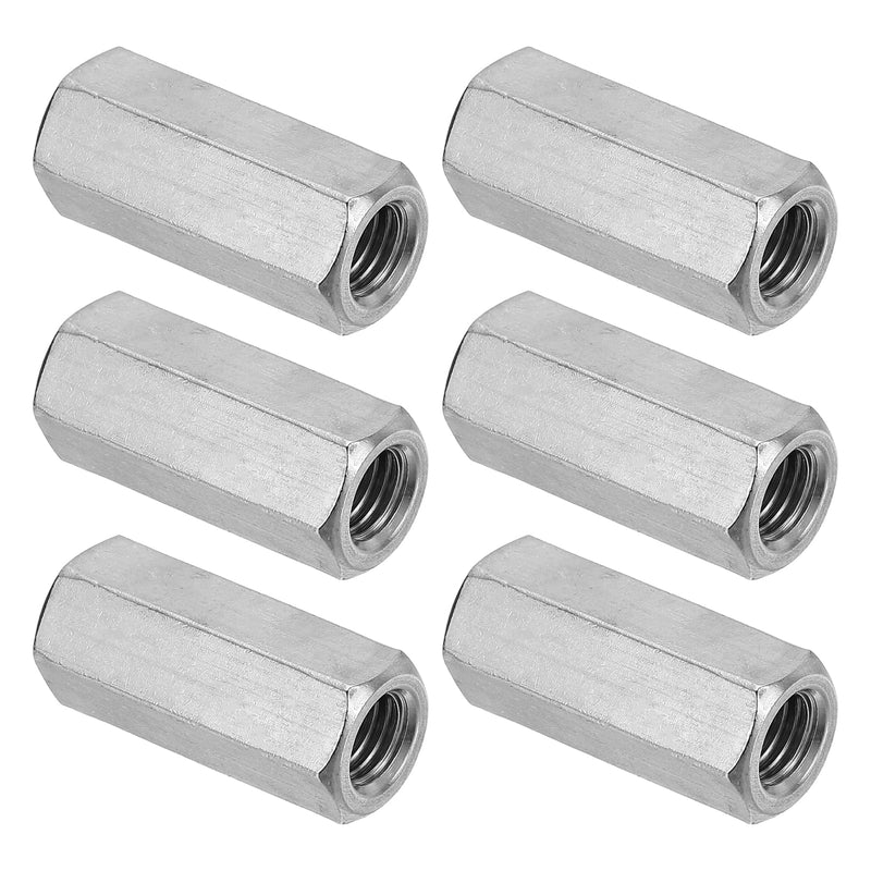 PATIKIL M12 x 1.75-Pitch 304 Stainless Steel Hex Coupling Nuts, 6Pcs 50mm/ 2" Length Coarse Fully Threaded Rod Coupling Nut Studding Connector Fasteners, Silver Tone M12-1.75 x 50mm 6