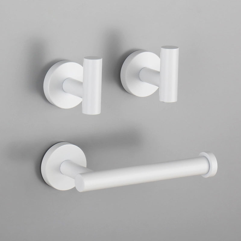 GERZWY 3-Piece Bathroom Accessories Hardware Set SUS 304 Stainless Steel - 2X Coat Hook Toilet Paper Holder, White