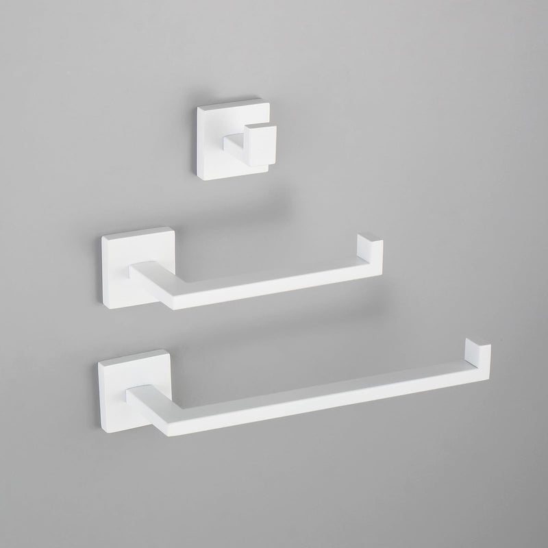 GERZWY Bathroom 3-Pieces Hardware Sets Stainless Steel - Toilet Paper Holder Towel Ring Coat Hook, White