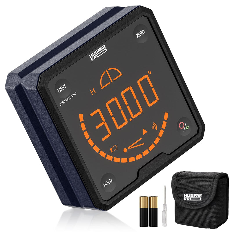 Huepar Pro Digital Angle Gauge Angle Finder Level with V-Groove Magnetic Base&Backlit LCD Angle Ruler Electronic Table Saw Bevel Gauge Protractor Inclinometer for Construction, Woodworking, Machinery