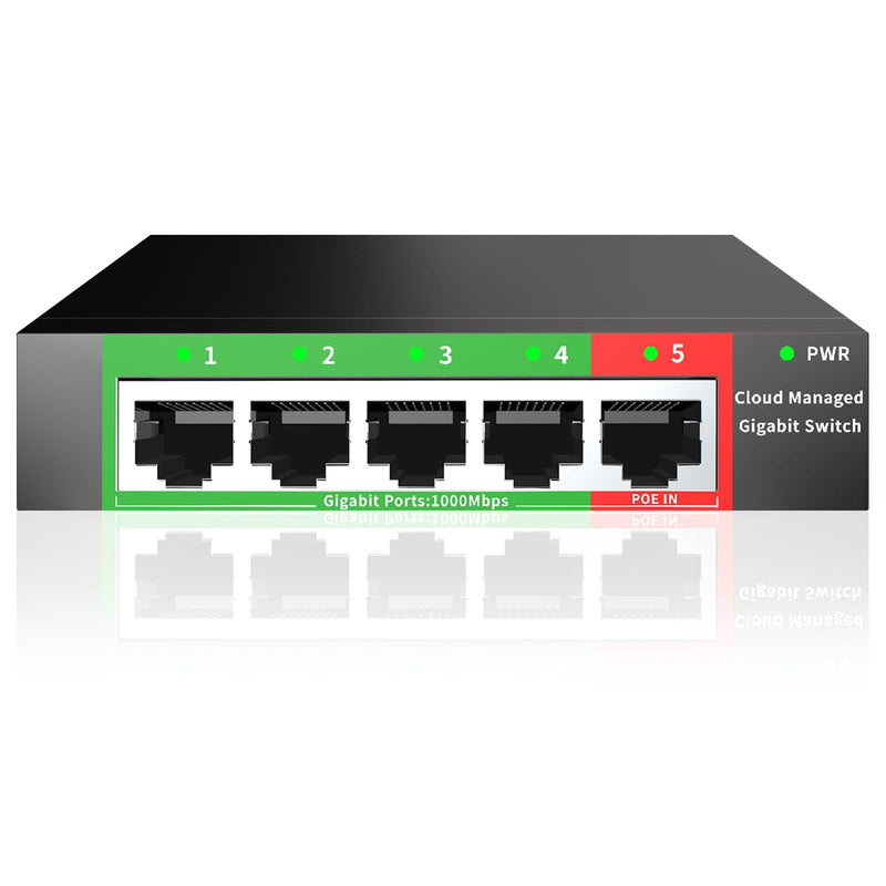STEAMEMO 5-Port Gigabit Ethernet Switch | Smart Managed with VLAN/QoS | Plug & Play Desktop/Wall-Mount Network Hub w/ PoE in Design | Sturdy Metal & Energy-Efficient(Includes Power Adapter) 5 ports |Easy Managed