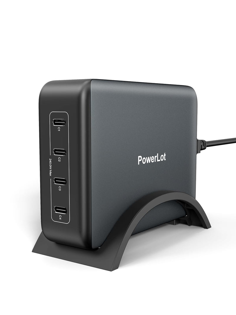 PowerLot 240W 4-Port USB-C PD 3.1 Power Station, 140W Fast Charging for MacBook Pro,Samsung, 100W×4 USB-C Travel Charger with Overload Temperature Protection