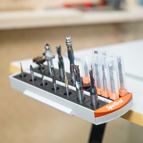 SpeTool Router Bit Storage Rack, Versatile 14 Bit Bases for 1/2 and 1/4 inch Shank Router Bit or 13*13mm Router Bit Box, Router Bit Storage Inserts Holds Up to 56 Router Bit (Sliver) Silver