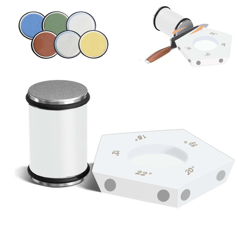 White Rolling Knife Sharpener, Professional Rolling Knife Sharpener Kit with 5 Magnetic Angle Offer 12/15/18/20/22° for Kitchen Knives (SET-B) SET-M