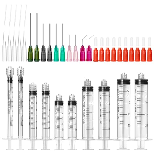 Syringe with Needle and Cap 1ml, 3ml, 5ml, 10ml, 20ml Syringes, 14g, 16g, 18g, 20g, 25g Pure Needles and Syringe Caps, Used for Industrial Care, Liquid Measurement 1/3/5/10/20ml
