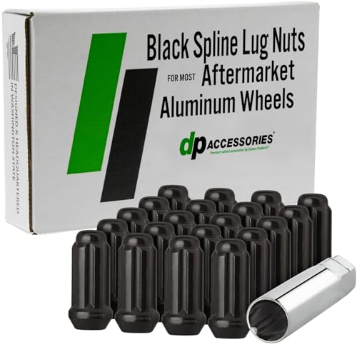 DPAccessories Lug Nuts Compatible with 2020-2025 Jeep Gladiator | Black Spline Style | Aftermarket Aluminum Wheels Only | Set of 20 Wheel Nuts & 1 Tool | DJEGLA01A-BK/1 2020-2025 Aftermarket Wheels