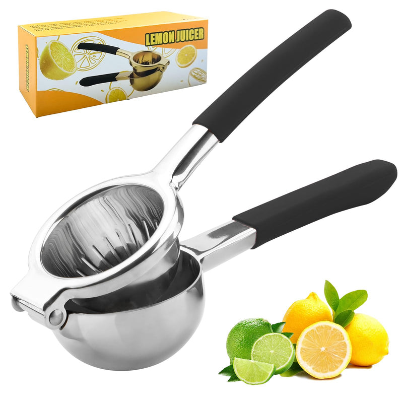 Lemon Squeezer,304 Stainless Steel Citrus Press Juicer,Non-Slip Grip Design Manual Juicer,Heavy Duty Manual Citrus Press Juicer & Lime Squeezer-Silver & BLack Silver & BLack