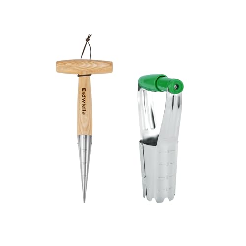 Dibber with 5 Inch Measurements Seed Dibber Garden Tool Hand Dibbler Seed Planter Tool Seed Dispenser Hole Digger for Planting + Bulb Planter Tool with Release Button&4Inch Measurements Tulip Planting