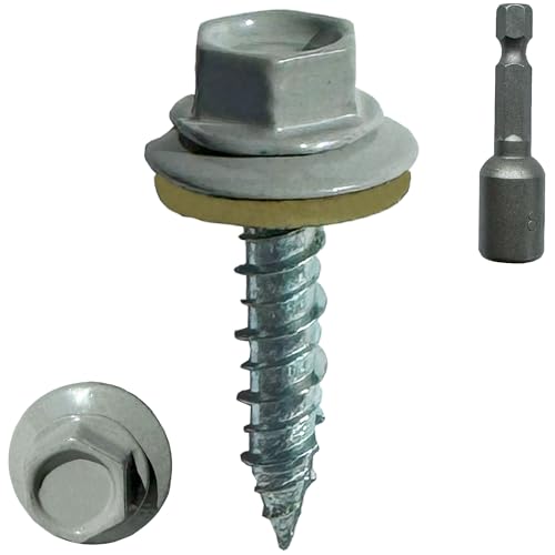 (250) BRAUNY BOY Grey - Metal Roofing Screws #10 × 1 Inch, Rubber Washer, Sharp Point, Metal to Wood Siding Screws - Qty (250) Screws 250