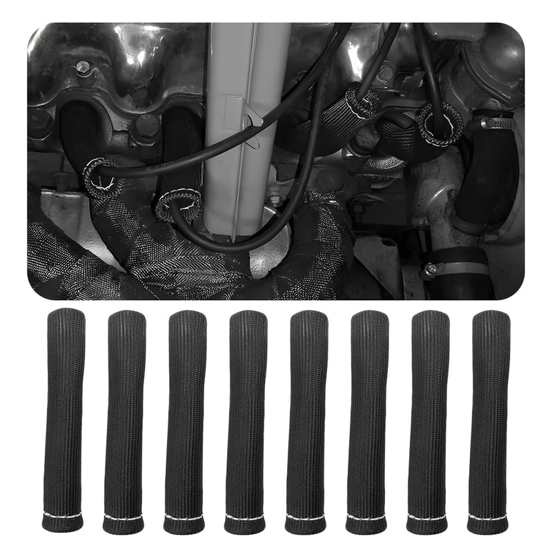 8 PCS Spark Plug Wire Protector Sleeve, 6 Inches Glass Fiber Automotive Wire Heat Insulation Boots, Fireproof Protect Cover Replacement for Spark Plug Wire, Car Accessories (Black) Black