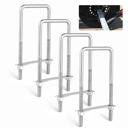 Anina 4PCS Square U Bolts with Frame Plates and Nuts 3/8'' X 3'' X 7'' Stainless Steel U Clamp Bolts for Trailer, Ski Boat, Tube, Sailboat Trailer