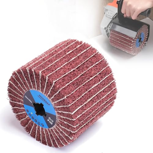 Sanding Roller Brush Grit 120 Sanding Sleeves Fibre Sanding Roller | Nylon fibre and sandpaper slats, 120 for fine sanding, flexible for contours, for wood, metal and polishing 120 Grit with Sandpaper
