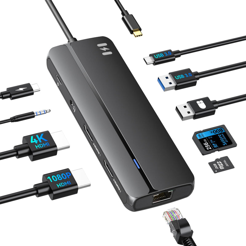 Selore Docking Station for MacBook Pro Air Windows,10 in 1 Dual HDMI Adapter for Mac Pro Air,USB C Hub for MacBook Docking Station Dual Monitor with 2 HDMI,Ethernet,PD,USB C,2 USB A,SD/TF for M1 M2 10 IN 1 MST Docking Station
