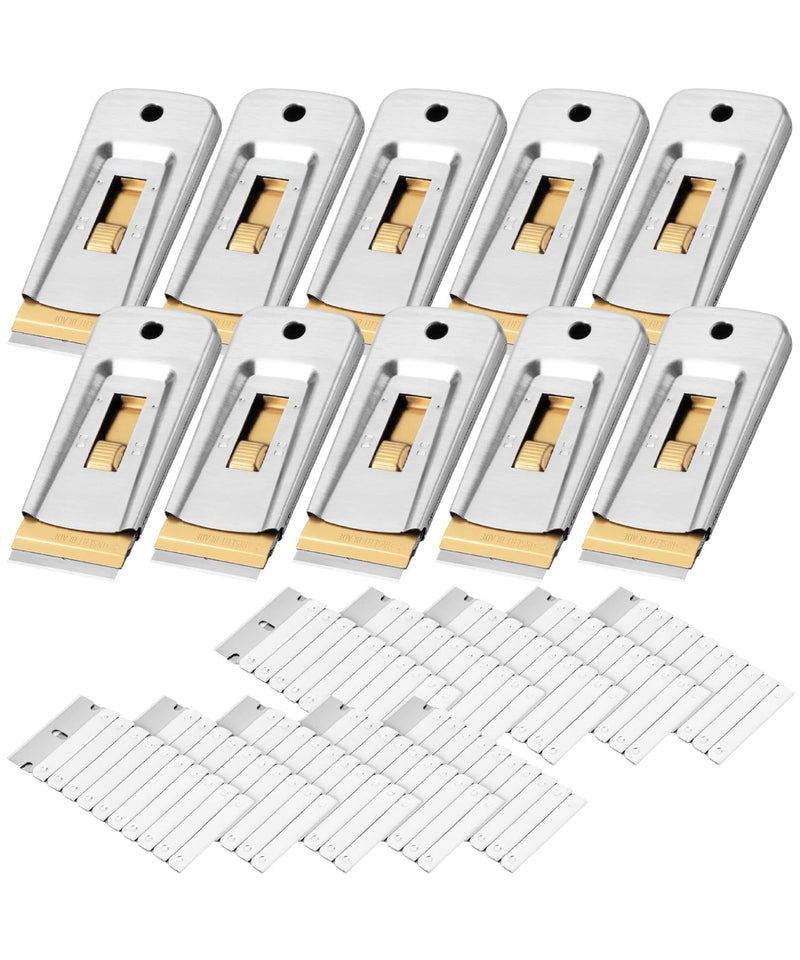 Bates- Metal Razor Blade Scraper Tool, 10 Pack, 100 Extra Blades, Stainless Steel Heavy-Duty Cleaning Razor Scraper Tool
