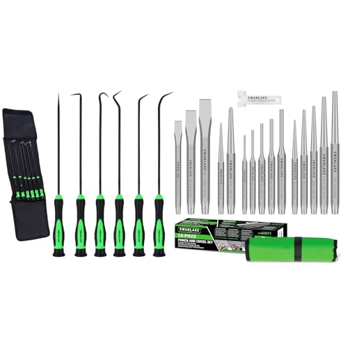 Bundled products-2 items: 6-piece Pick and Hook Set, Pick Tool Set for Car Auto & 16-piece Punch and Chisel Set, Including Taper Punch, Cold Chisels, Pin Punch, Center Punch