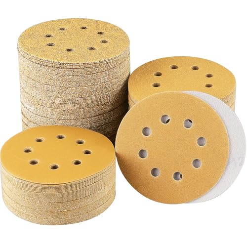 Pack of 120 Sandpaper 125 mm 40-800 Grit | Round sanding discs set for random orbital sanders for sanding wood, metal and paint coatings Mix grit 5 inch yellow 8 holes